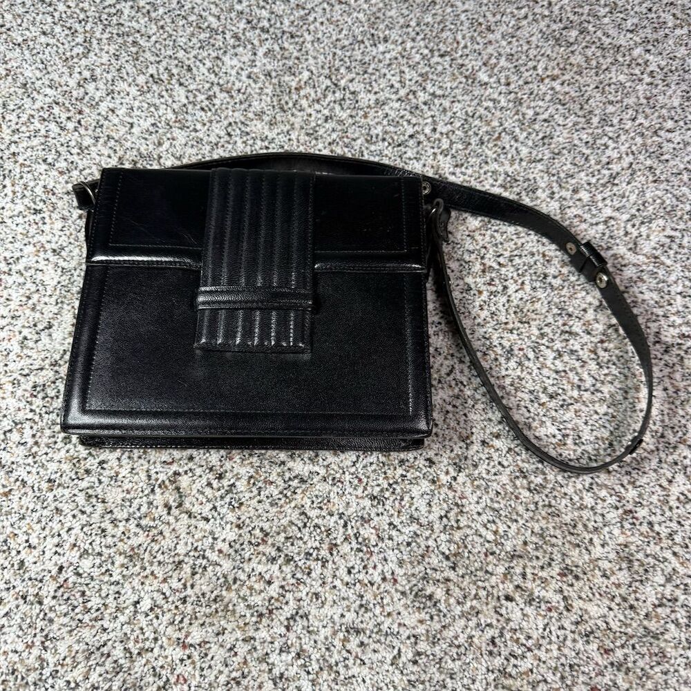 Vintage Yves Saint Laurent Black Leather Shoulder Bag Women's Handbag - Picture 6 of 10